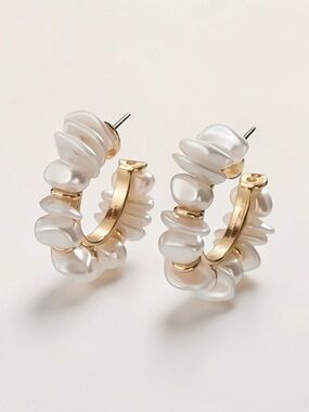 Baroque Pearl Gold Hoop Huggie Earrings New